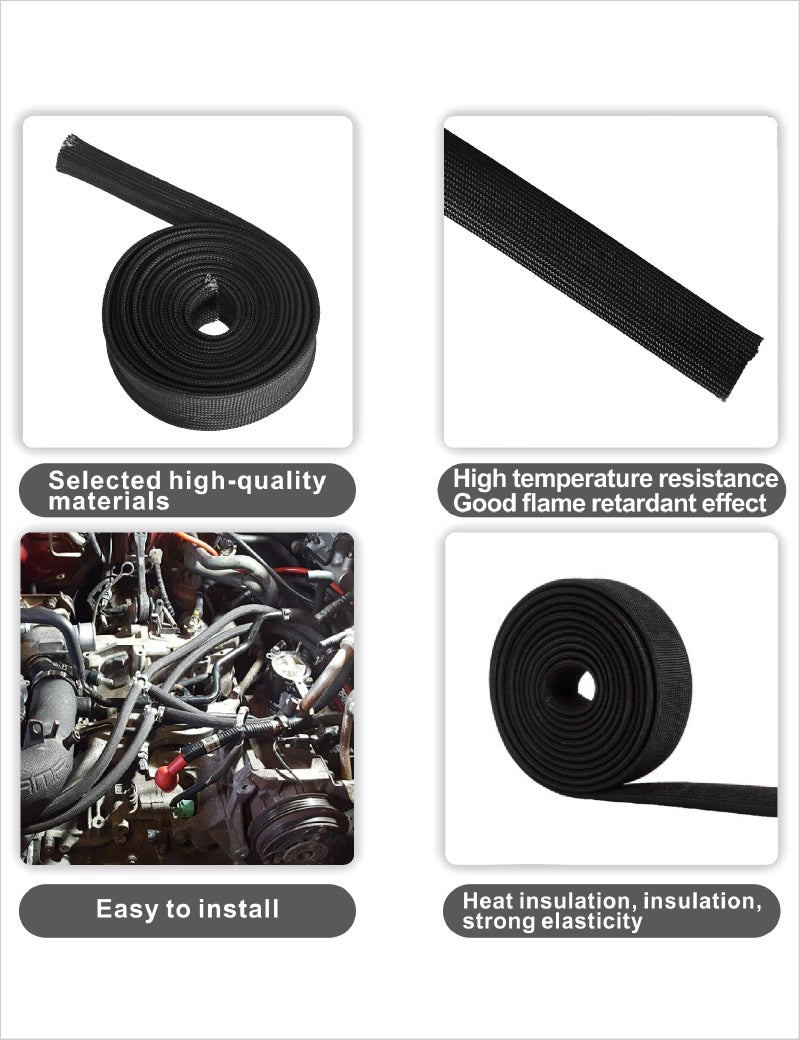 Alioncar Wire Heat Shield Automotive Heat Shield Sleeve Fuel Line Heat Shield Auto Hose Spark Plug Wire Cover Protectors Boots Roll 2500 Degree for Car&Auto Wire Loom Brake Cable (Black1/2""I.D.X10FT) - Image 4